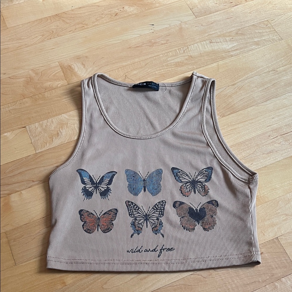 SHEIN Tan Butterfly Print Tank Top